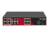Model OM1304-4E, 4x RS232 X1 or X2 software selectable ports + 4x 1GbE switched, 2x 1GbE/SFP combo, 2x USB 3.0, ARM 1.6GHz 4-core 4GB mem 32GB flash, TPM 2.0, Docker support, barrel threaded DC jacks, 450047 Power Brick and C14 Power cable - atrás